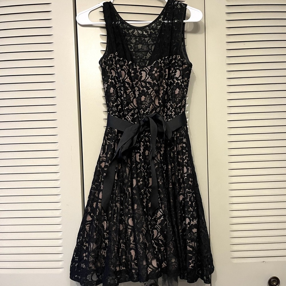 Formal lace black mid length dress